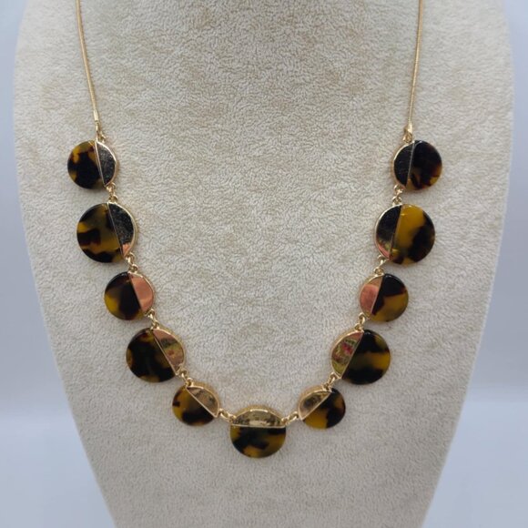 J Crew Factory Adjustable Tortoise Gold Tone Necklace - Picture 1 of 9